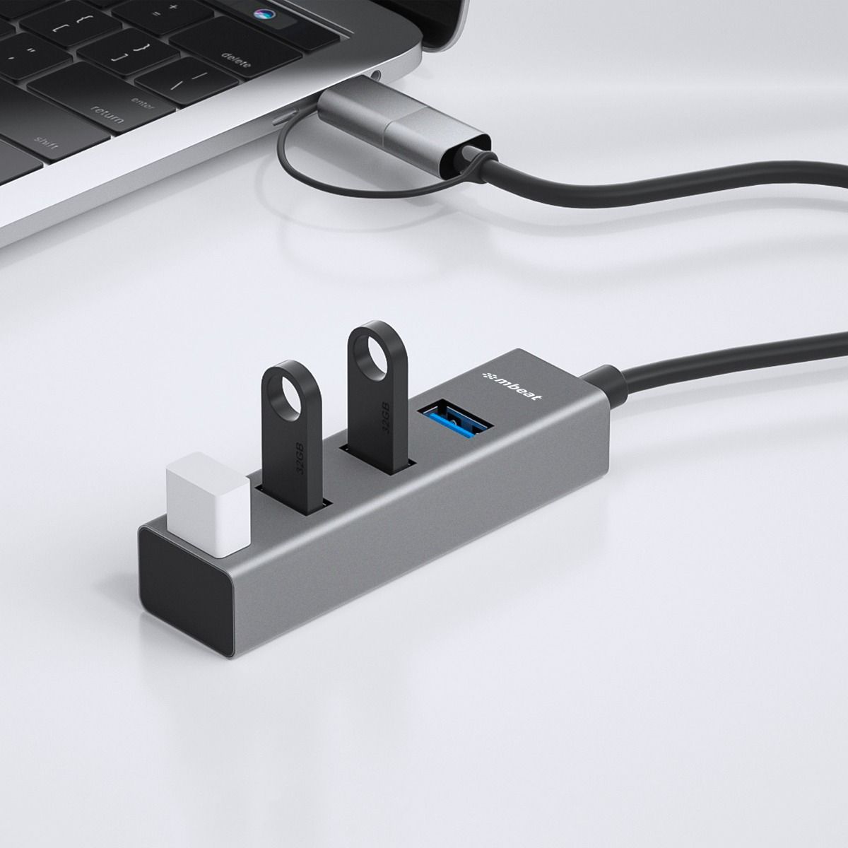 Hard Drives: mbeat 4-Port USB 3.0 Hub with 2-in-1 USB 3.0 & USB-C Converter - Space Grey