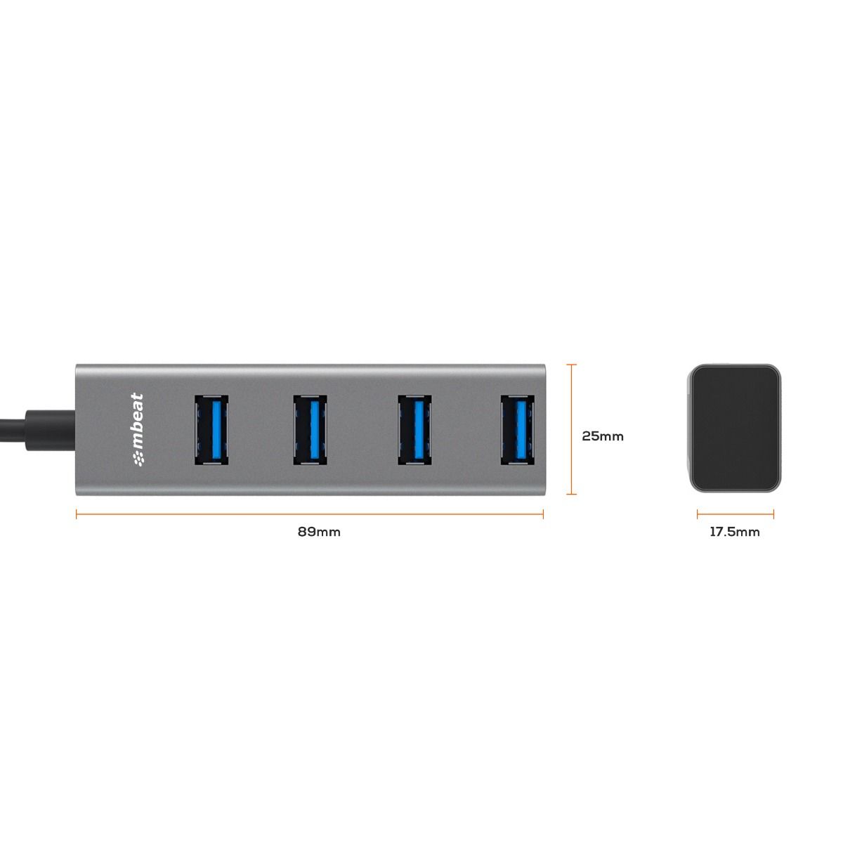 Hard Drives: mbeat 4-Port USB 3.0 Hub with 2-in-1 USB 3.0 & USB-C Converter - Space Grey