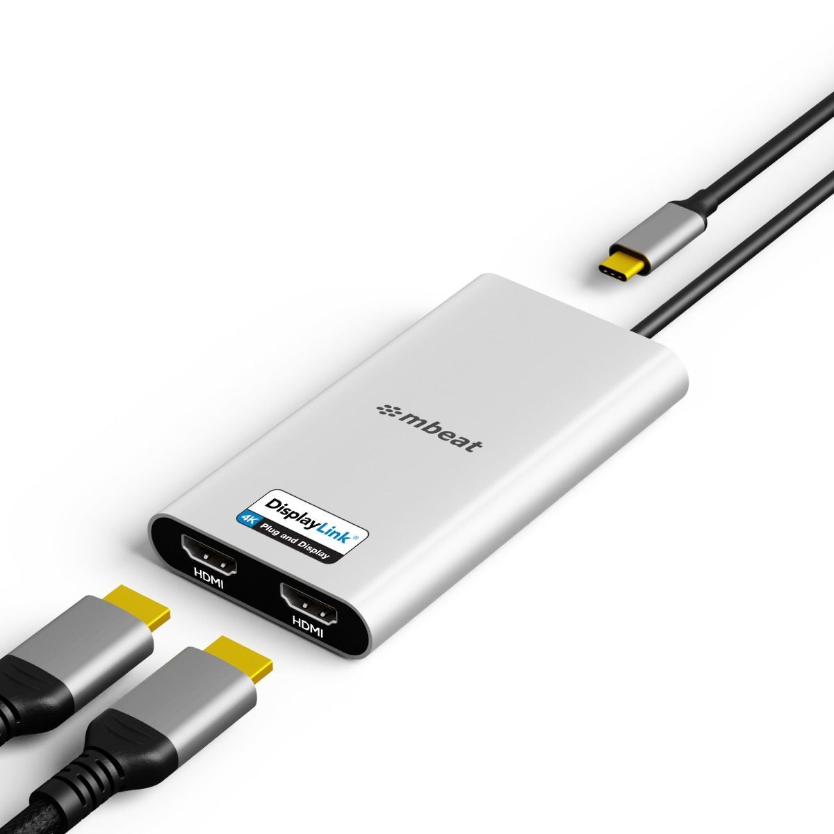 mbeat USB-C Dual 4K HDMI DisplayLink Adapter with PD Pass-through