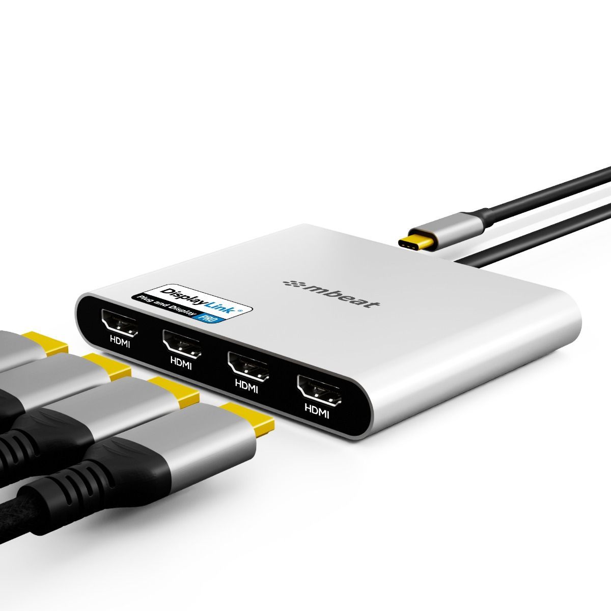 mbeat USB-C Quad 4K HDMI DisplayLink Adapter with PD Pass-through