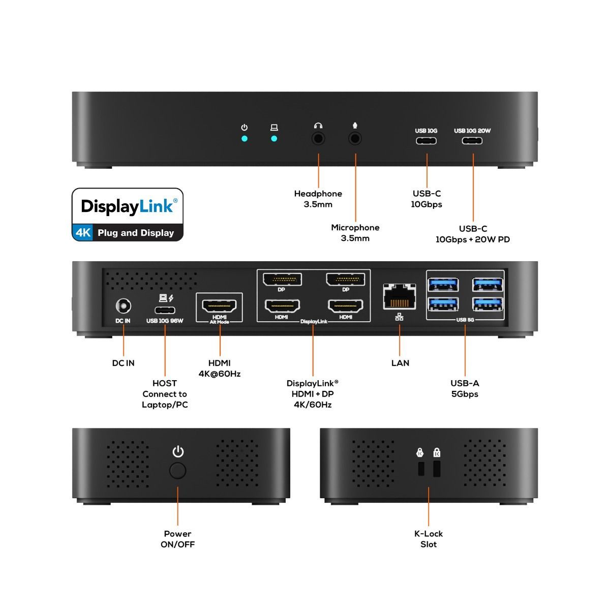 mbeat USB-C Triple 4K Display Docking Station  (DisplayLink + HDMI-ALT)