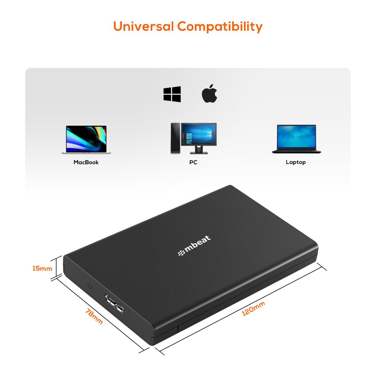 Hard Drives: mbeat A2 Slim Tool-Free USB 3.0 2.5" SATA HDD Enclosure - Black