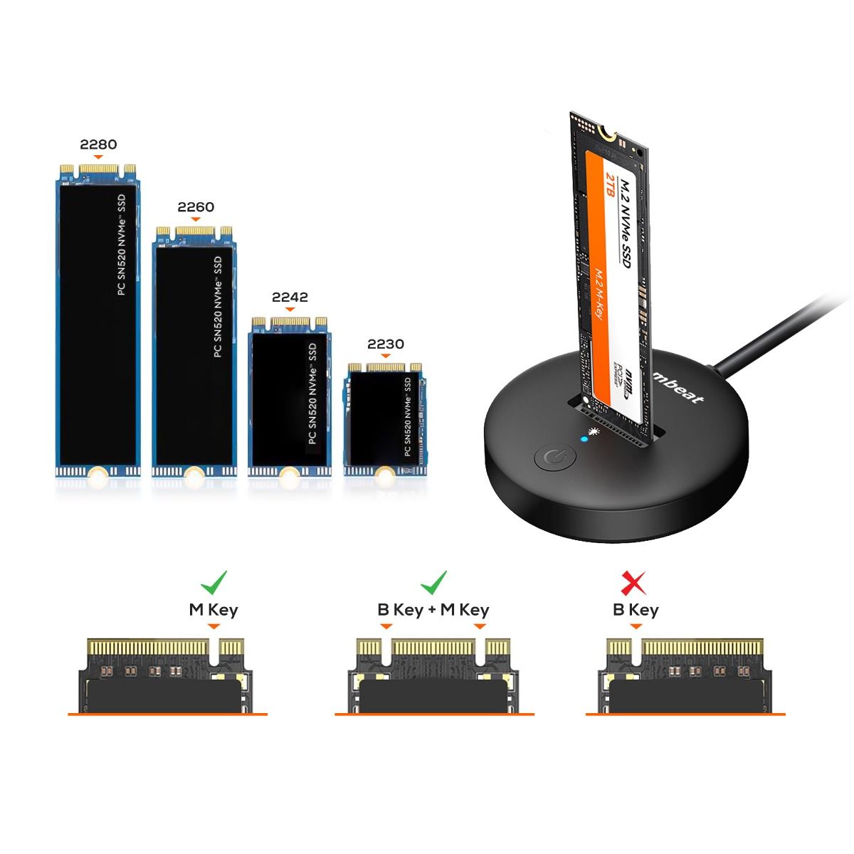 Hard Drives: mbeat H1 USB 3.2 Gen2 10Gbps M.2 NVMe & SATA SSD Mini Dock (Black)