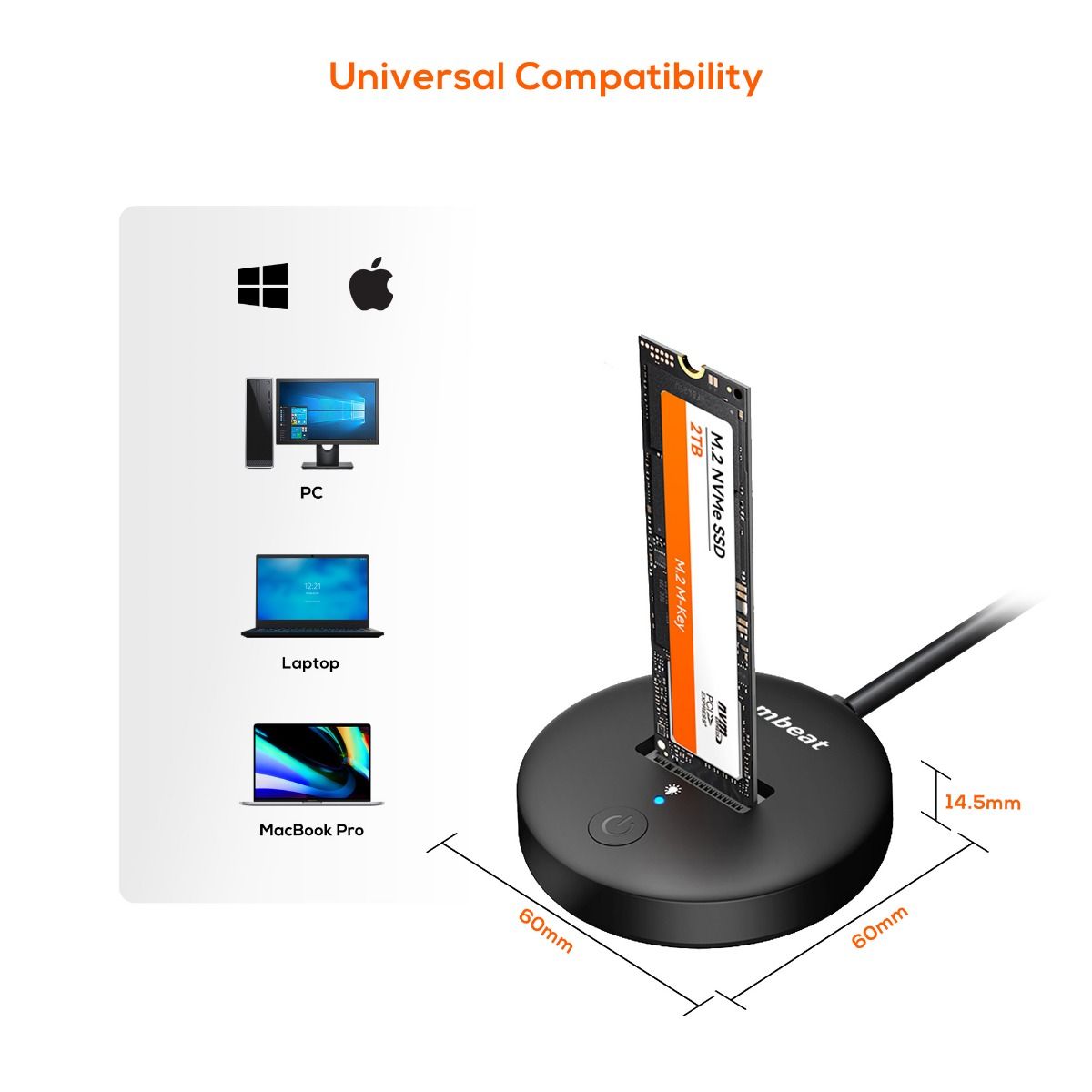 Hard Drives: mbeat H1 USB 3.2 Gen2 10Gbps M.2 NVMe & SATA SSD Mini Dock (Black)