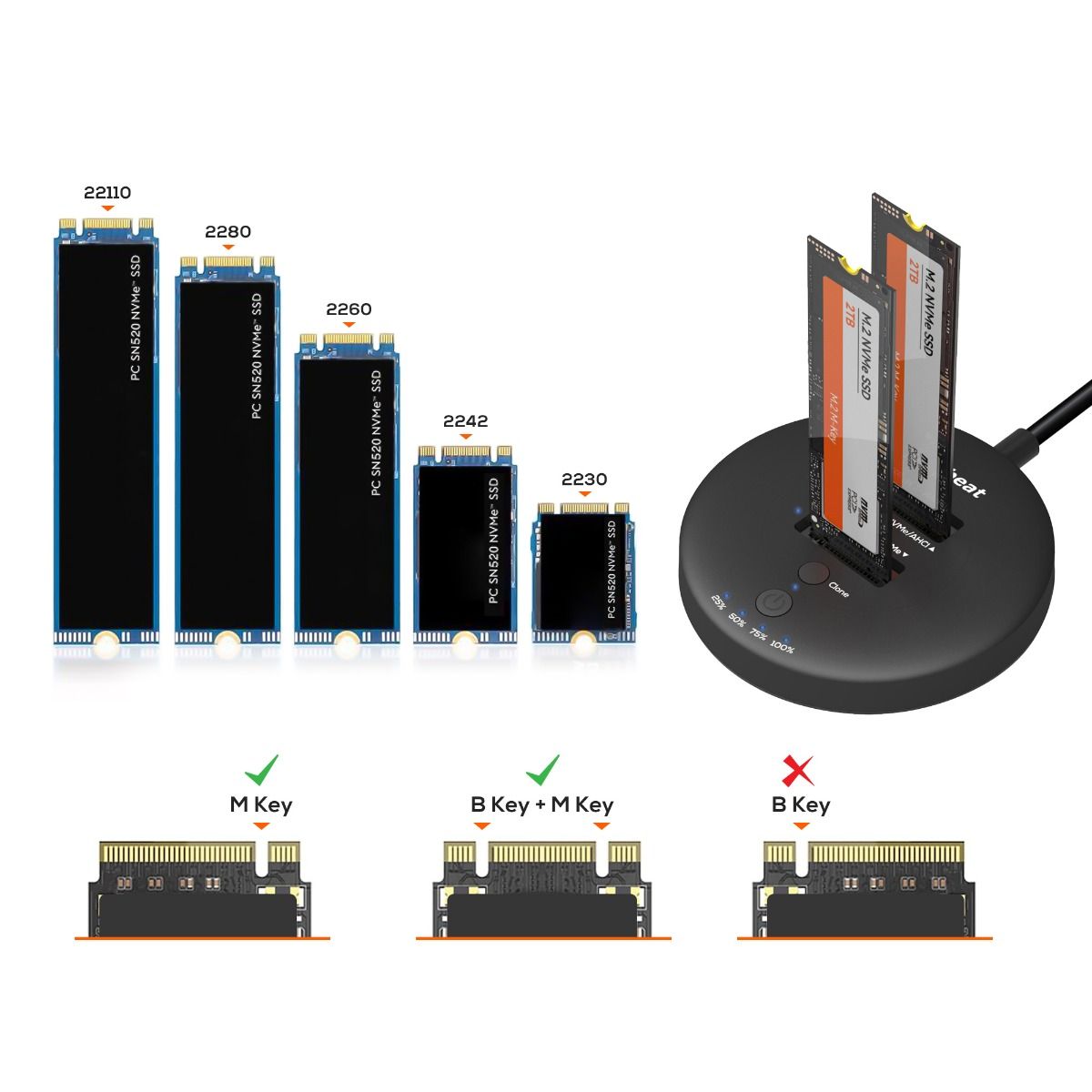 Hard Drives: mbeat H3 USB 3.2 Gen2x2 20Gbps Dual M.2 NVMe SSD Dock with Clone Duplicator (Black)