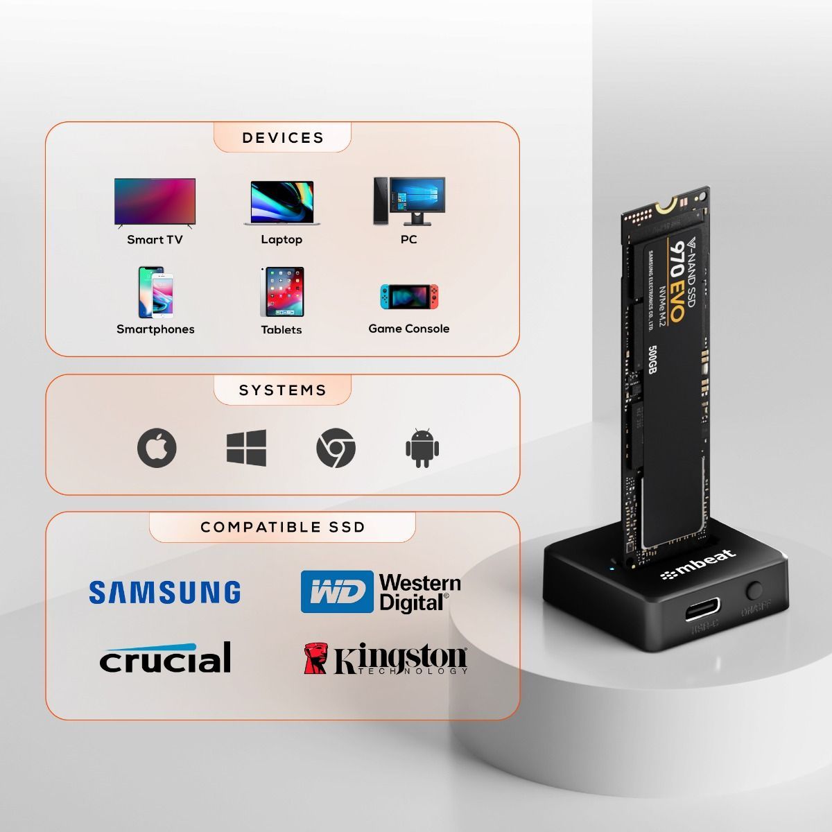 mbeat H5 USB-C/A 10Gbps M.2 NVMe & SATA SSD Mini Dock