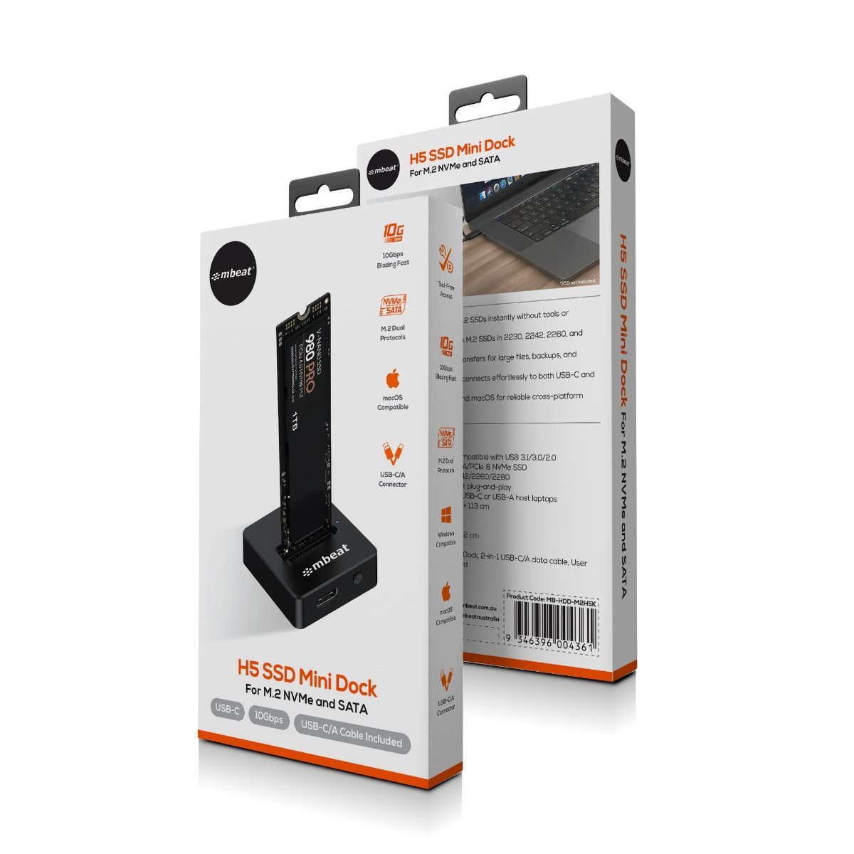 mbeat H5 USB-C/A 10Gbps M.2 NVMe & SATA SSD Mini Dock