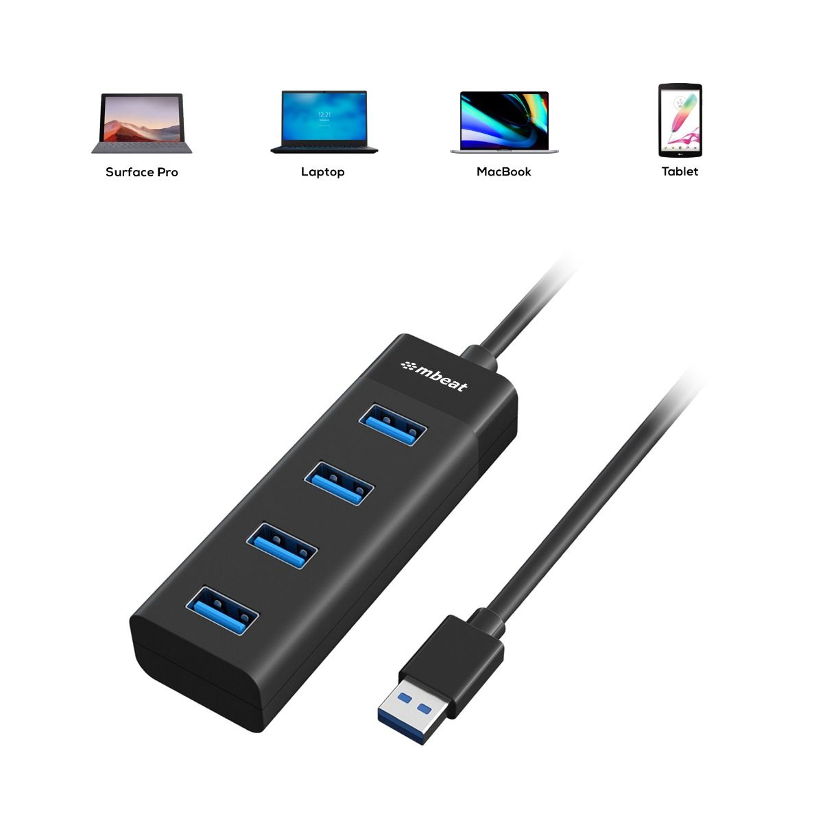 Keyboards & Accessories: mbeat 4-Port USB 3.0 Hub - Black