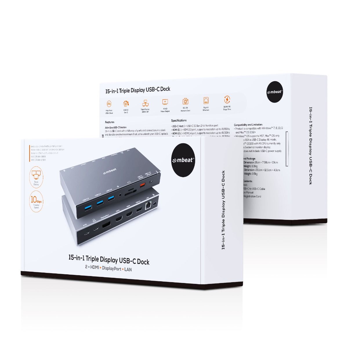 Computer Monitors & Accessories: mbeat 15-in-1 Triple Display USB-C Dock (2 x HDMI & 1 x Display Port)