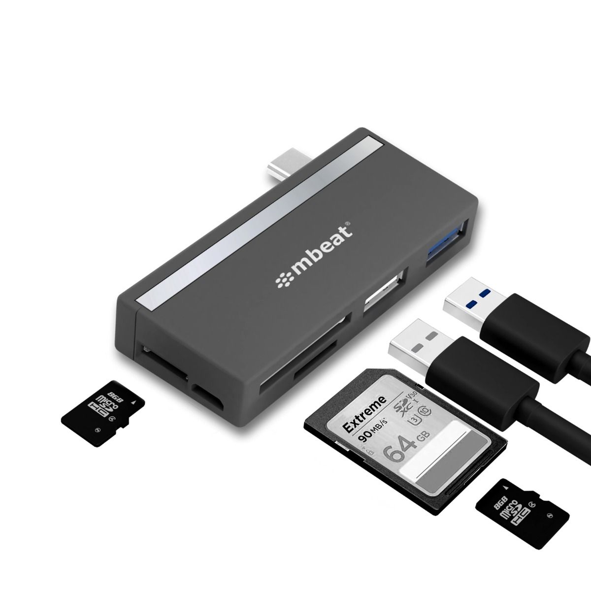 Memory Card Adapters: mbeat Essential 5-In-1 USB- C Hub ( USB hub 2.0, 3.0, SD/TF card reader )