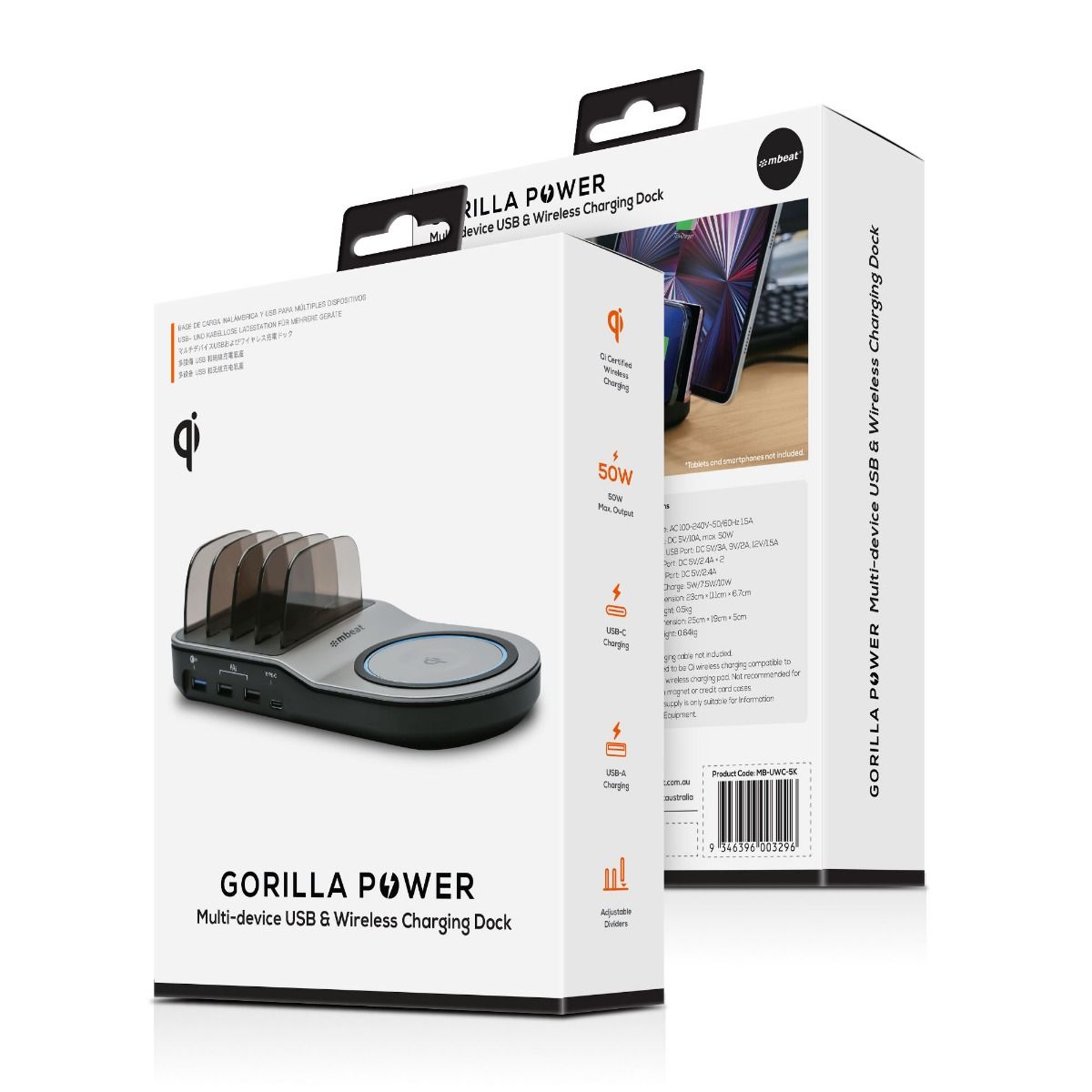 Phone Chargers: mbeat Gorilla Power 50W Qi Certified Multi-Device USB & Wireless Charging Dock
