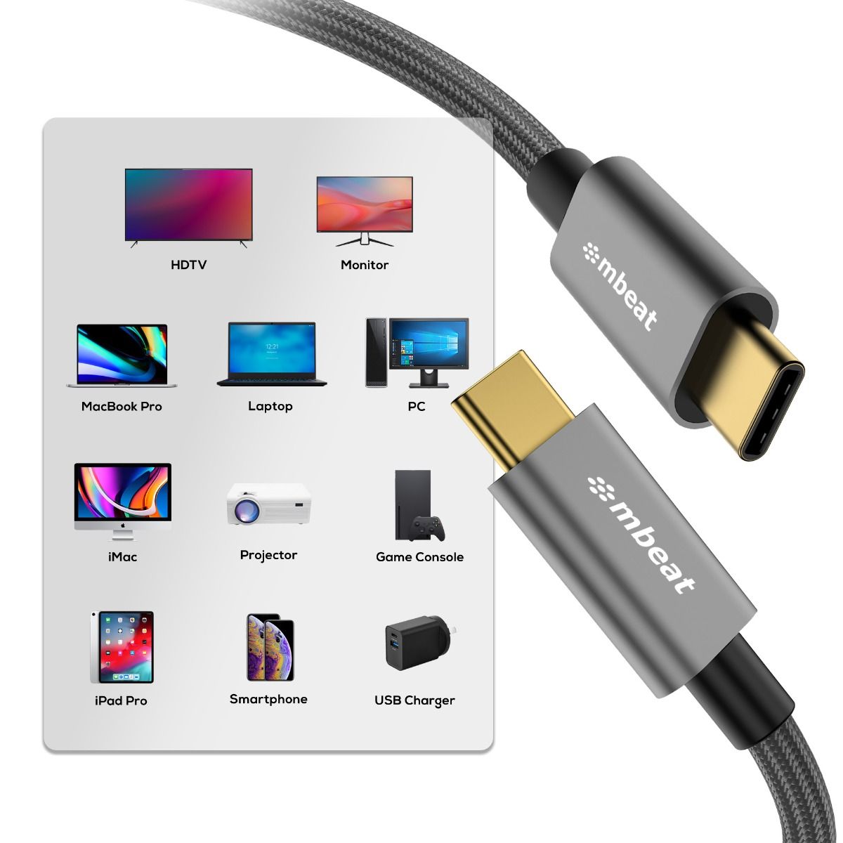 Computer Cables & Adapters: mbeat Tough Link 1.8m USB 3.2 Gen2 USB-C Cable - Space Grey