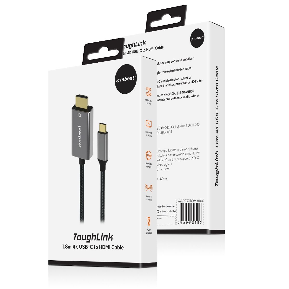 TVs & Accessories: mbeat Tough Link 1.8m 4K USB-C to HDMI Cable - Space Grey