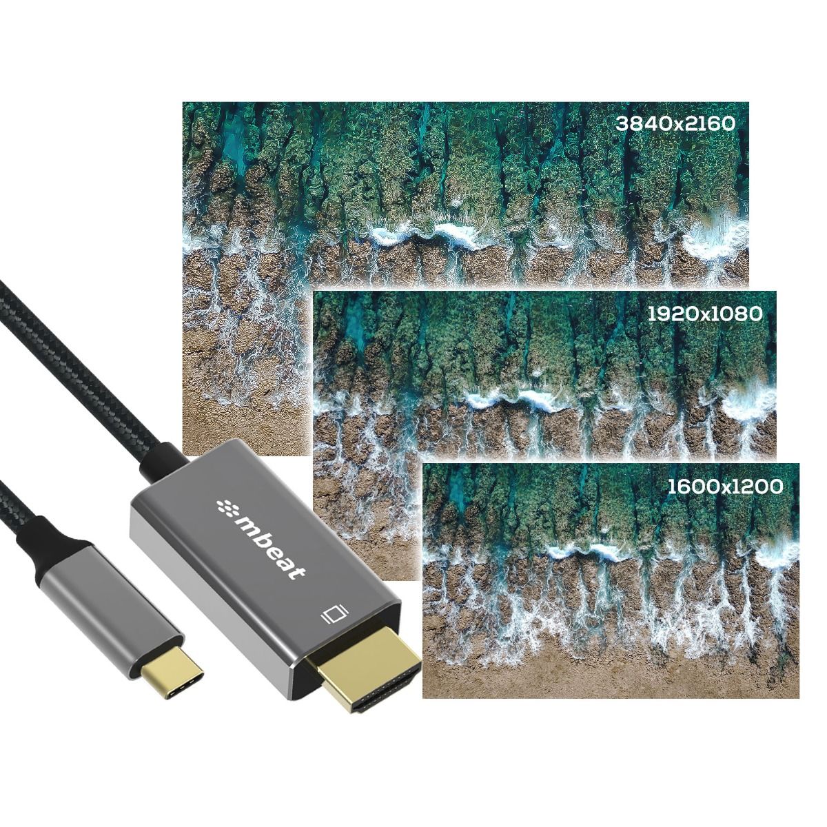 TVs & Accessories: mbeat Tough Link 1.8m 4K USB-C to HDMI Cable - Space Grey