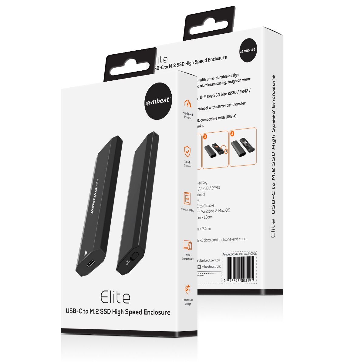 Hard Drives: mbeat Elite USB-C to M.2 SSD Enclosure (M-Key, B+M Key) - Matte Black