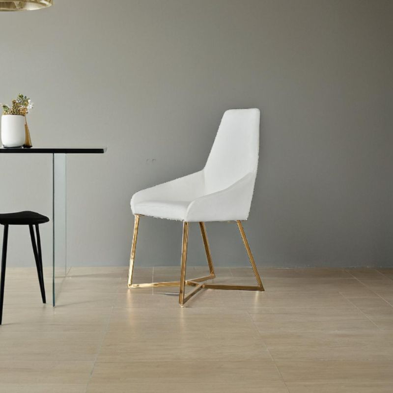 Kitchen & Dining Chairs: SET OF 4 Dining Chair White PVC Dining Chair Gold Criss Cross Legs