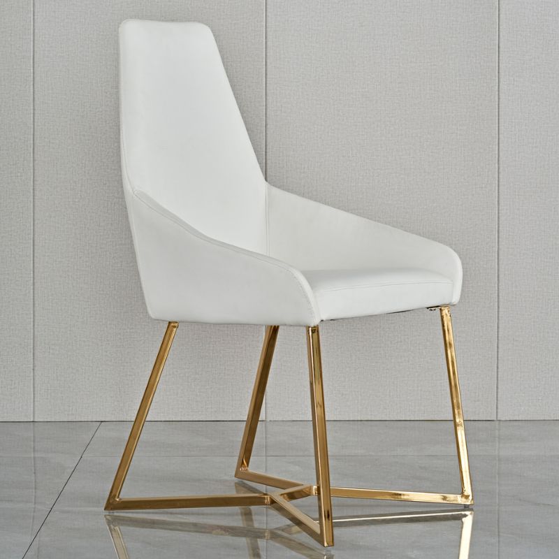 Kitchen & Dining Chairs: SET OF 4 Dining Chair White PVC Dining Chair Gold Criss Cross Legs