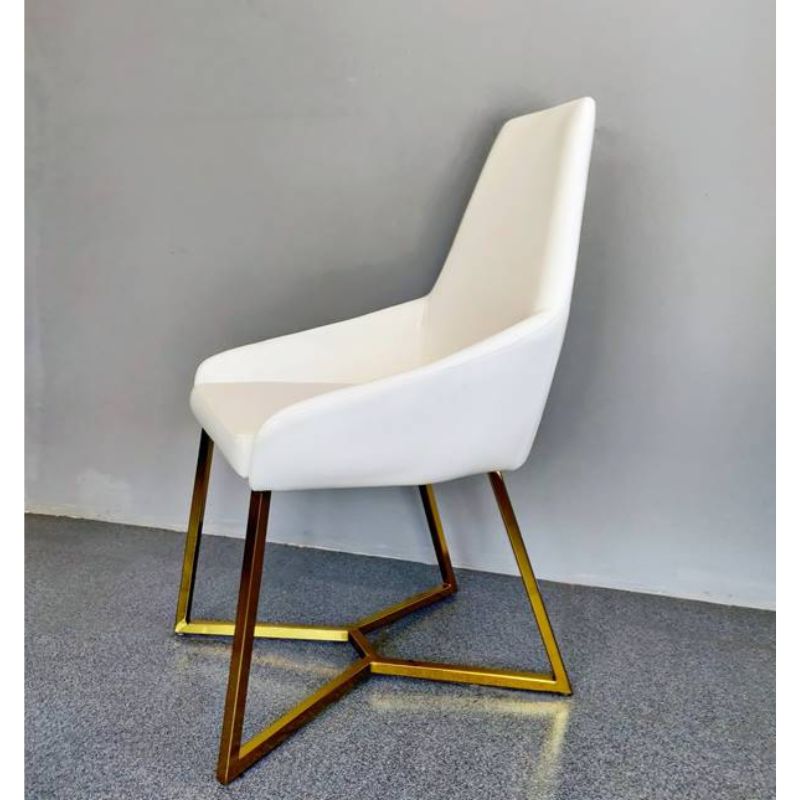 Kitchen & Dining Chairs: SET OF 4 Dining Chair White PVC Dining Chair Gold Criss Cross Legs