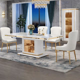 Dining Tables: Asta Luxury Tempered Glass Top High Gloss Dining Table with Storage Cabinet