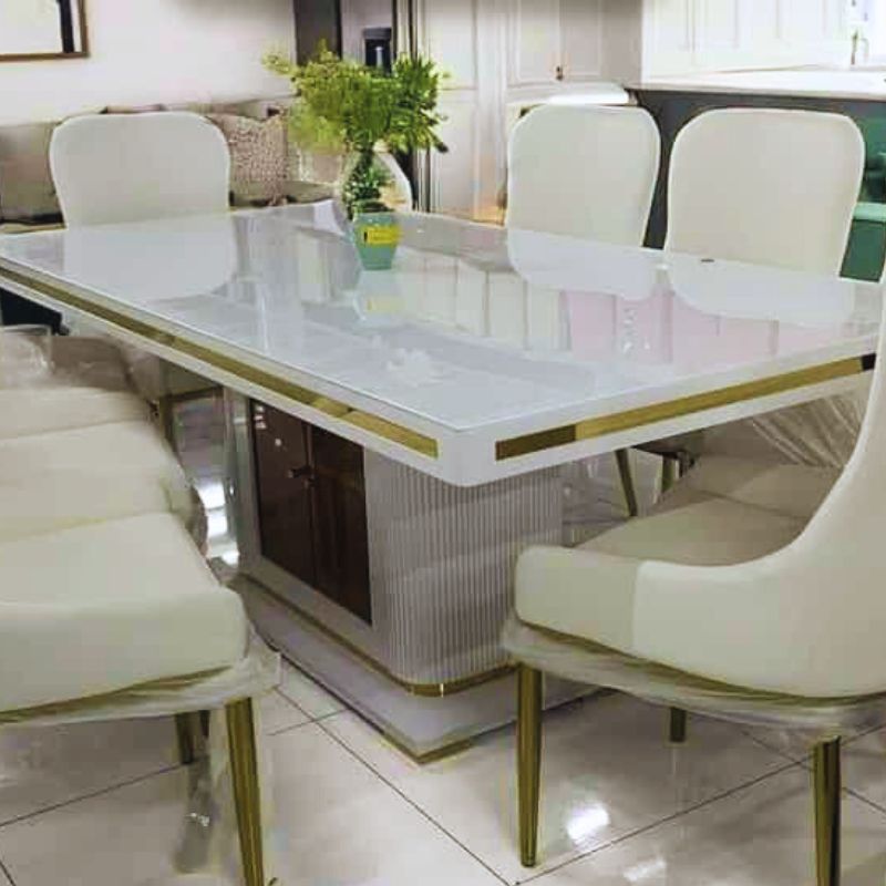 Dining Tables: Asta Luxury Tempered Glass Top High Gloss Dining Table with Storage Cabinet