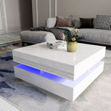 Coffee Tables: Modern Large High Gloss Coffee Table With LED Lights White