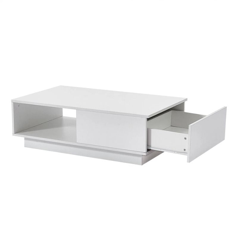 Coffee Tables: LED High Gloss Top White Coffee Table With Single Drawer