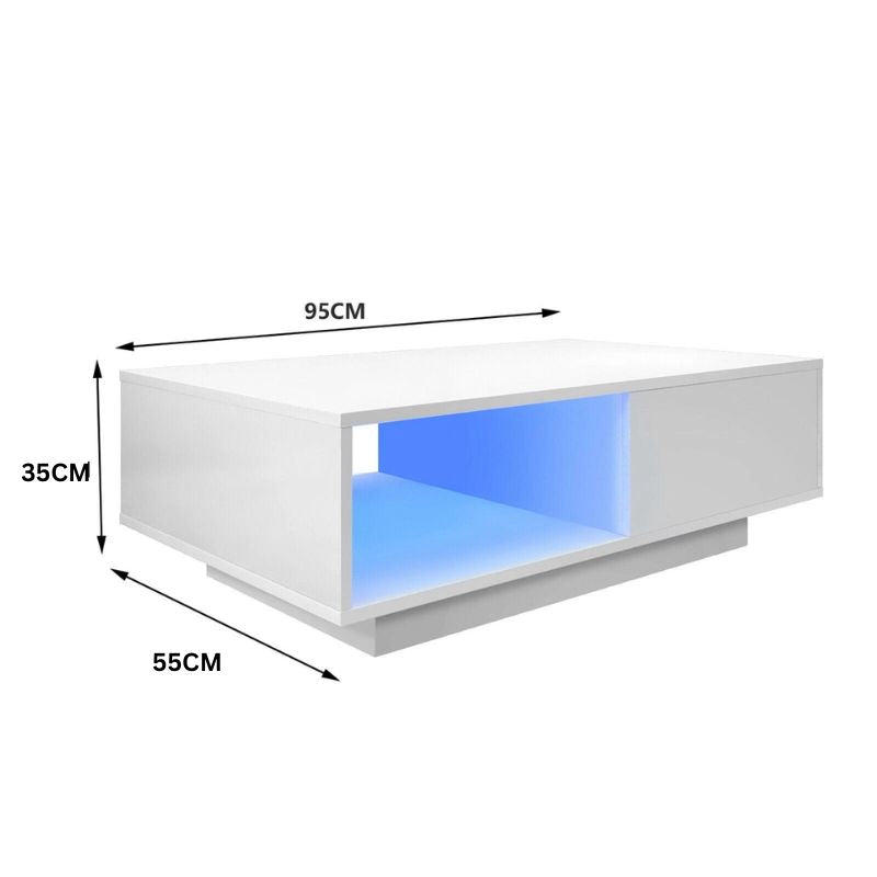 Coffee Tables: LED High Gloss Top White Coffee Table With Single Drawer