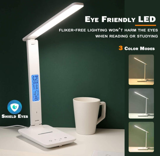 Table Lamps: LED Desk Lamp with Fast Wireless Charger Clock Alarm Date Temperature