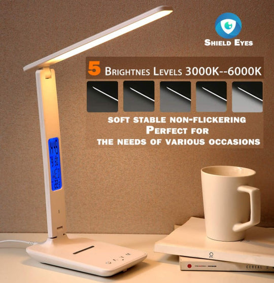 Table Lamps: LED Desk Lamp with Fast Wireless Charger Clock Alarm Date Temperature