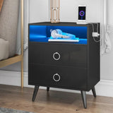 Bedside Tables: Amelia Modern LED Bedside table with USB and power socket Black