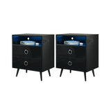 Bedside Tables: Amelia Modern LED Bedside table with USB and power socket black x 2