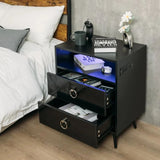Bedside Tables: Amelia Modern LED Bedside table with USB and power socket black x 2
