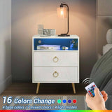 Bedside Tables: Amelia Modern LED Bedside table with USB and power socket White