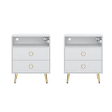 Bedside Tables: Amelia Modern LED Bedside table with USB and power socket white x 2