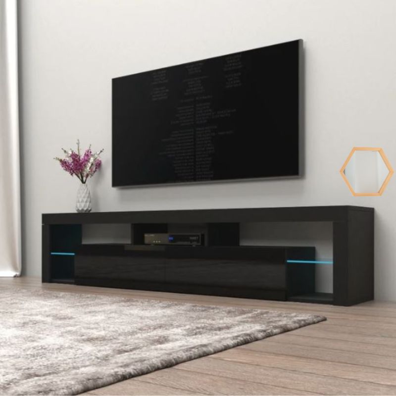 TV Units: Modern TV Cabinet Living Room Furniture 200cm Black