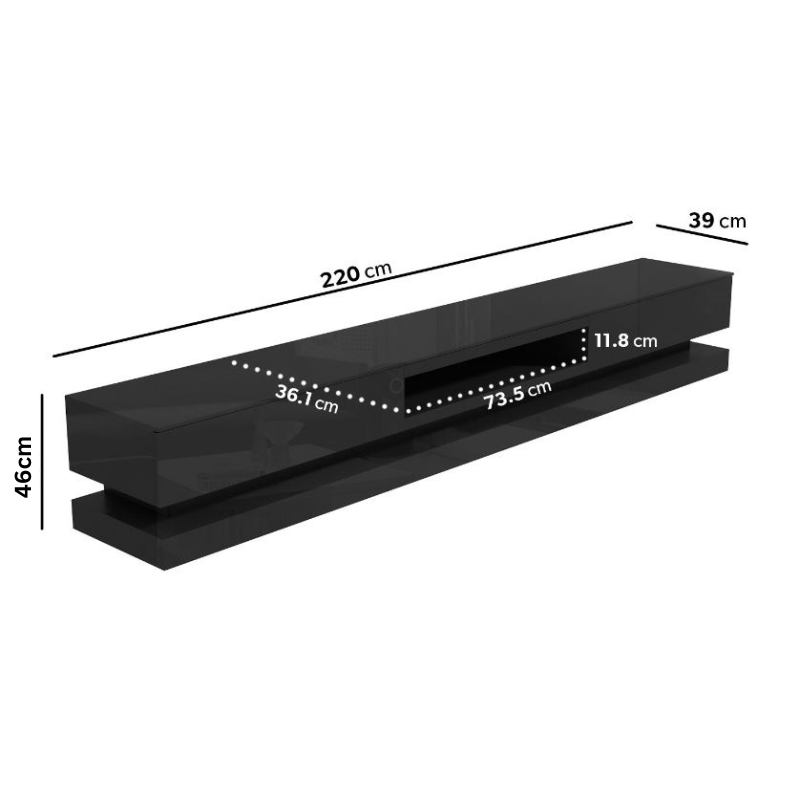 TV Units: Modern High Gloss LED RGB TV Entertainment Unit with Storage 220cm - Black