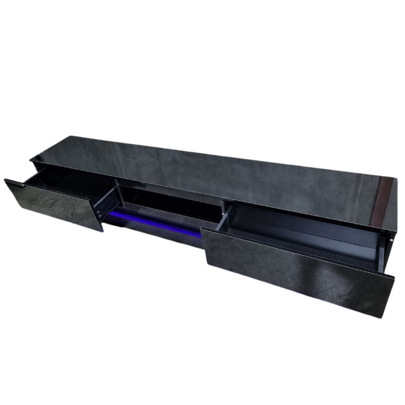TV Units: Modern High Gloss LED RGB TV Entertainment Unit with Storage 220cm - Black
