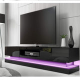 TV Units: Modern High Gloss LED RGB TV Entertainment Unit with Storage 220cm - Black