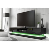 TV Units: Modern High Gloss LED RGB TV Entertainment Unit with Storage 220cm - Black