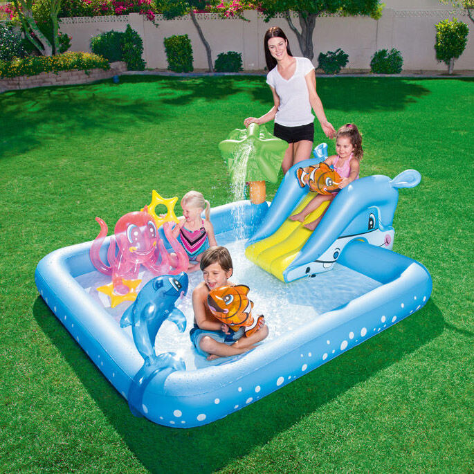 Pool Toys & Inflatables: 308L Fantastic Aquarium-Themed Play Centre with Detachable Slide