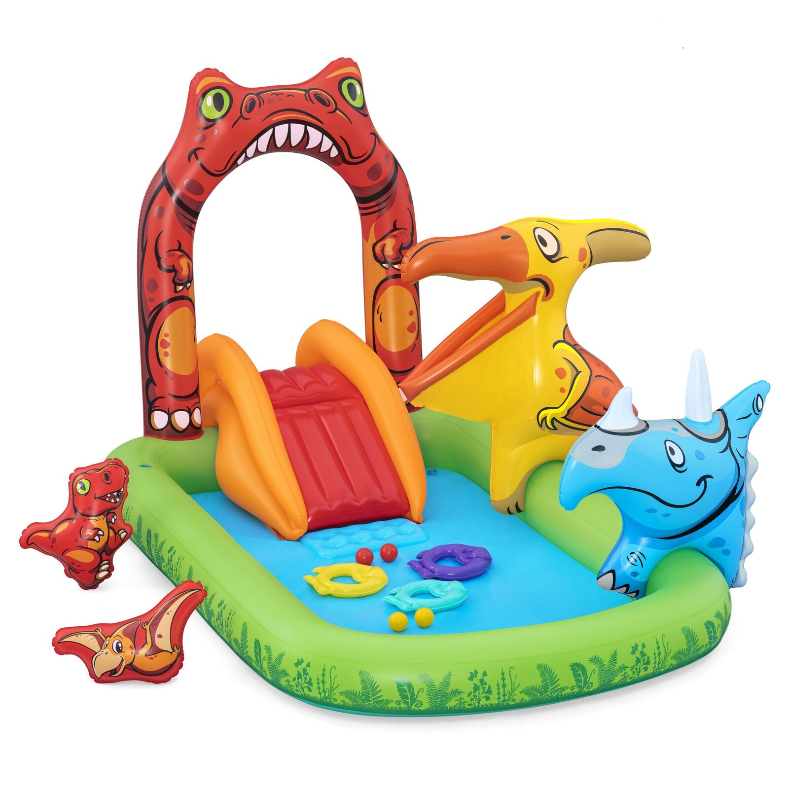 Pool Toys & Inflatables: 190L Jurassic Splash Water Play Centre, Bright Dinosaur Theme with Slide