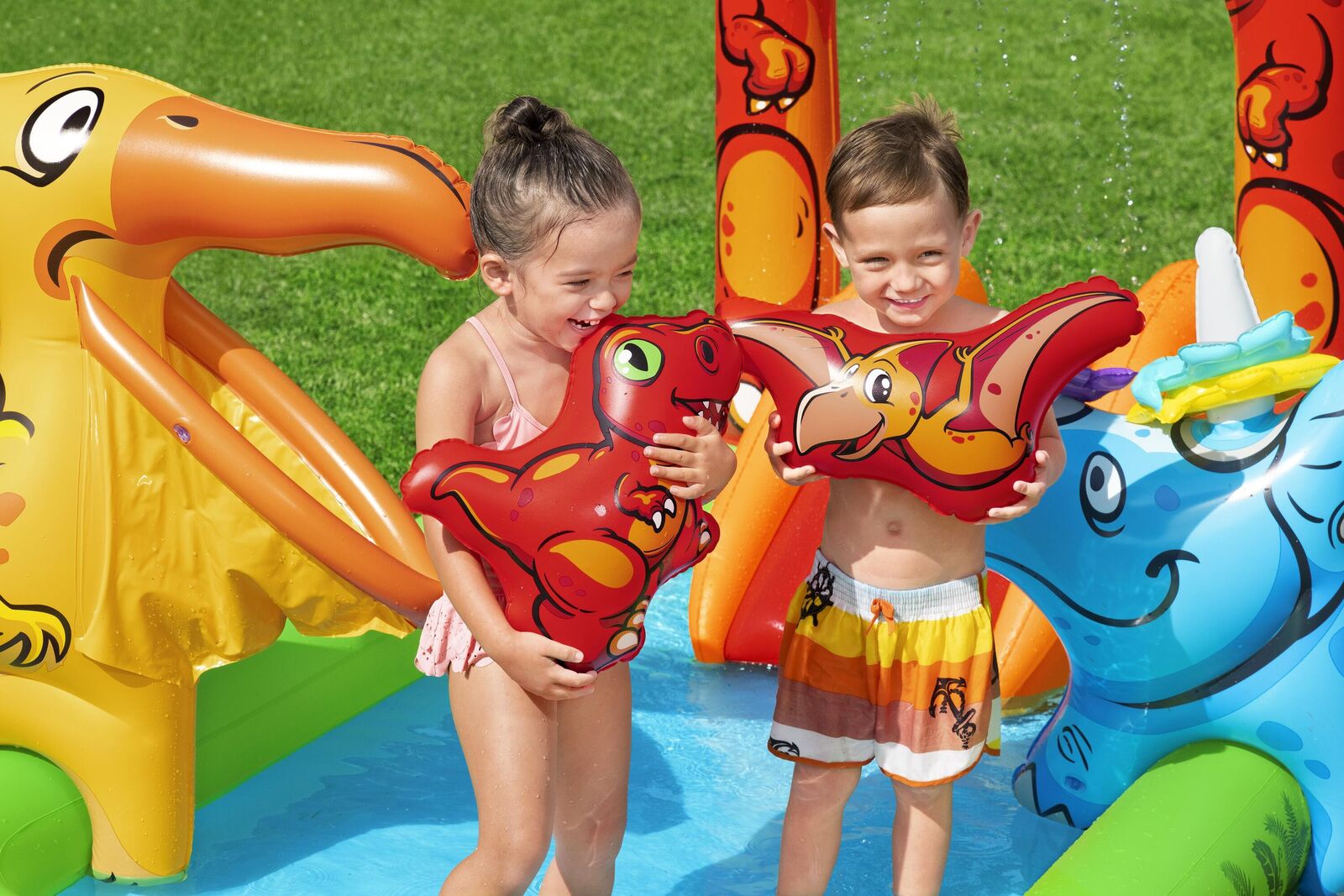 Pool Toys & Inflatables: 190L Jurassic Splash Water Play Centre, Bright Dinosaur Theme with Slide
