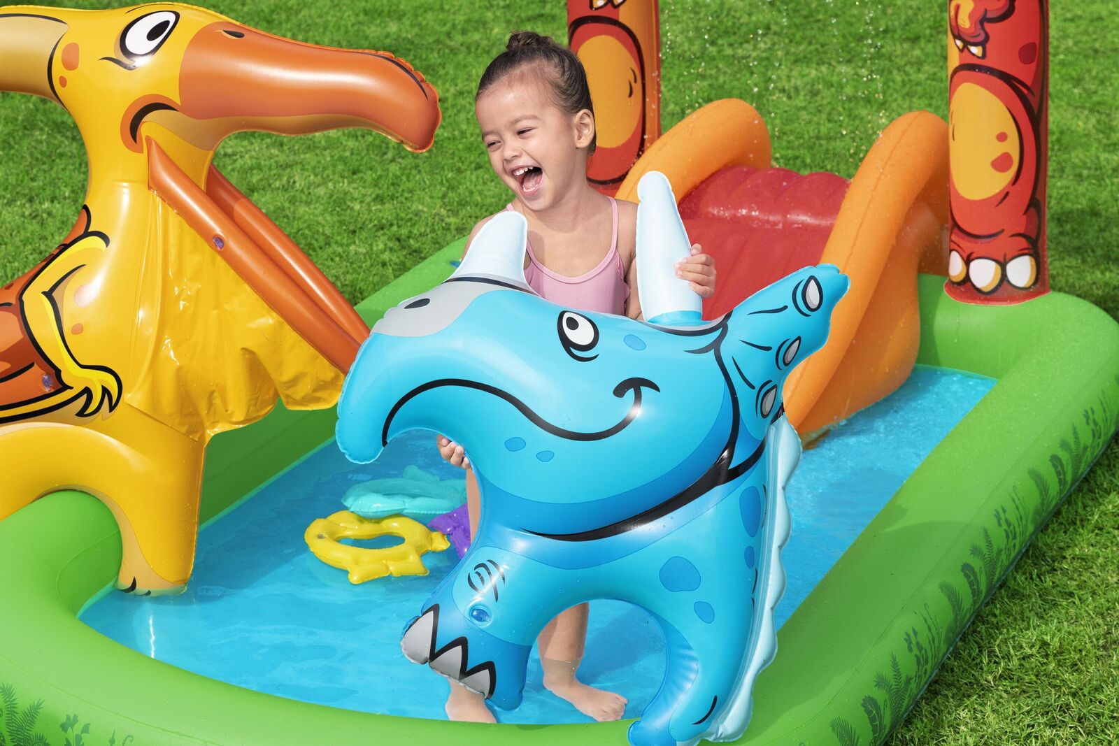Pool Toys & Inflatables: 190L Jurassic Splash Water Play Centre, Bright Dinosaur Theme with Slide