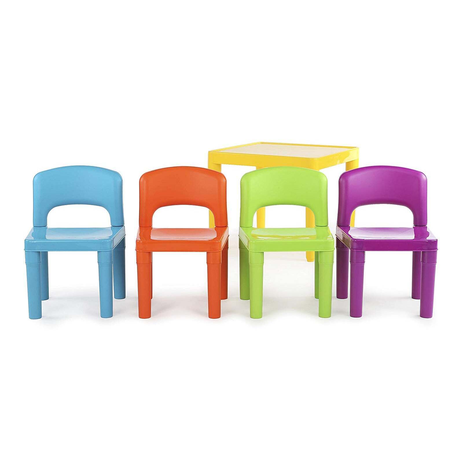 Kid's Tables, Chairs & Seats: Kids Plastic 5-Piece Table & 4 Chairs Set (Multicoloured)