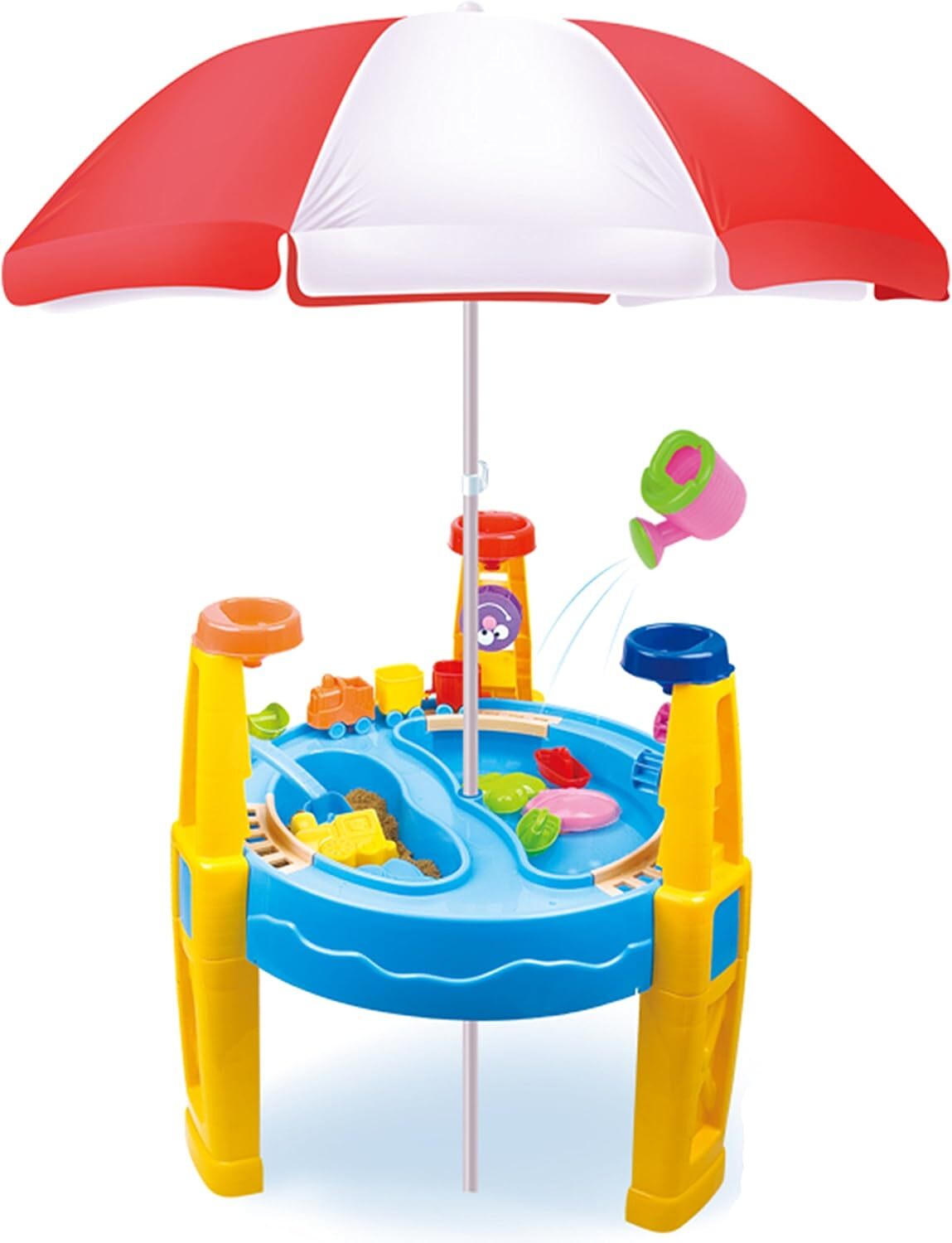 Pool Toys & Inflatables: Outdoor Sand and Water Table Toy with Umbrella (28 Pcs Accessories)