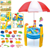Pool Toys & Inflatables: Outdoor Sand and Water Table Toy with Umbrella (28 Pcs Accessories)