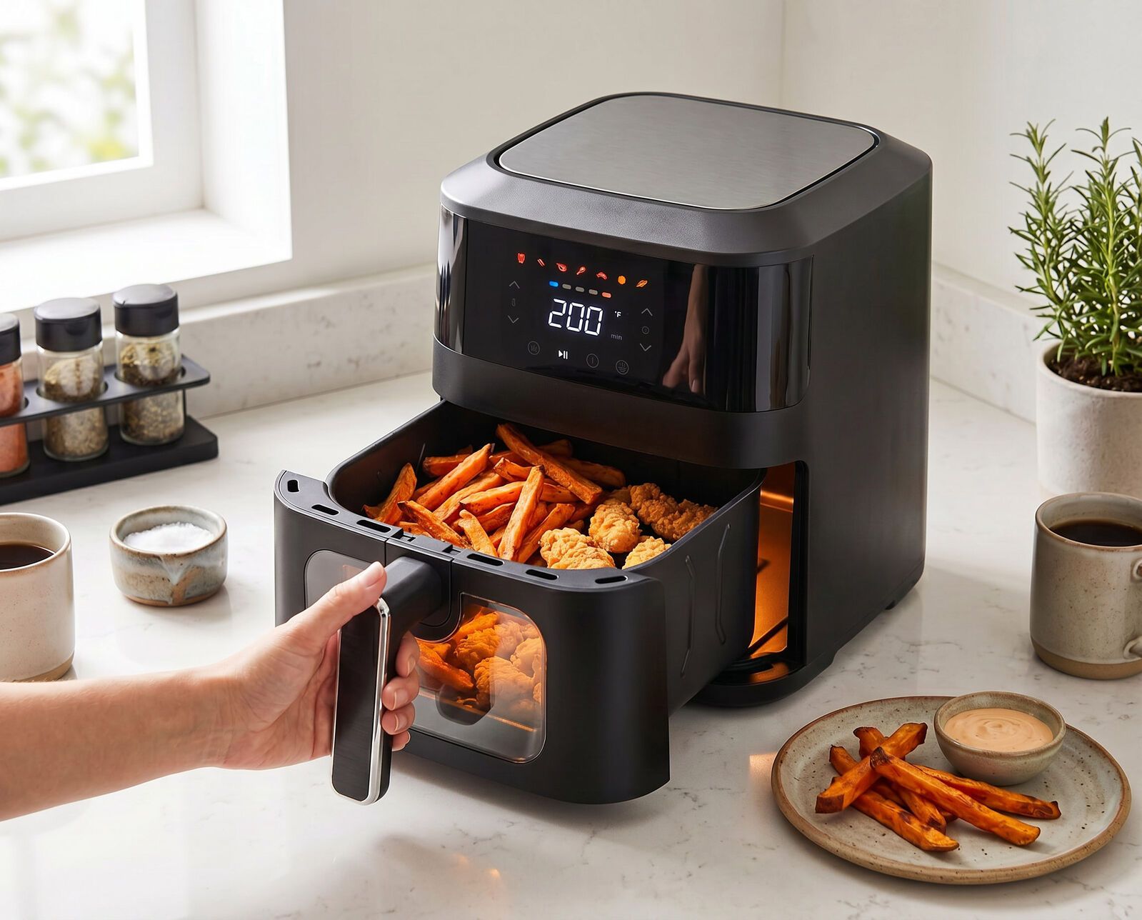 1400W 5L Non-Stick Digital Air Fryer with Clear Viewing Window