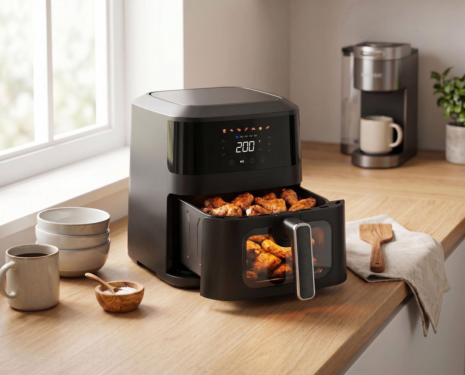 1400W 5L Non-Stick Digital Air Fryer with Clear Viewing Window