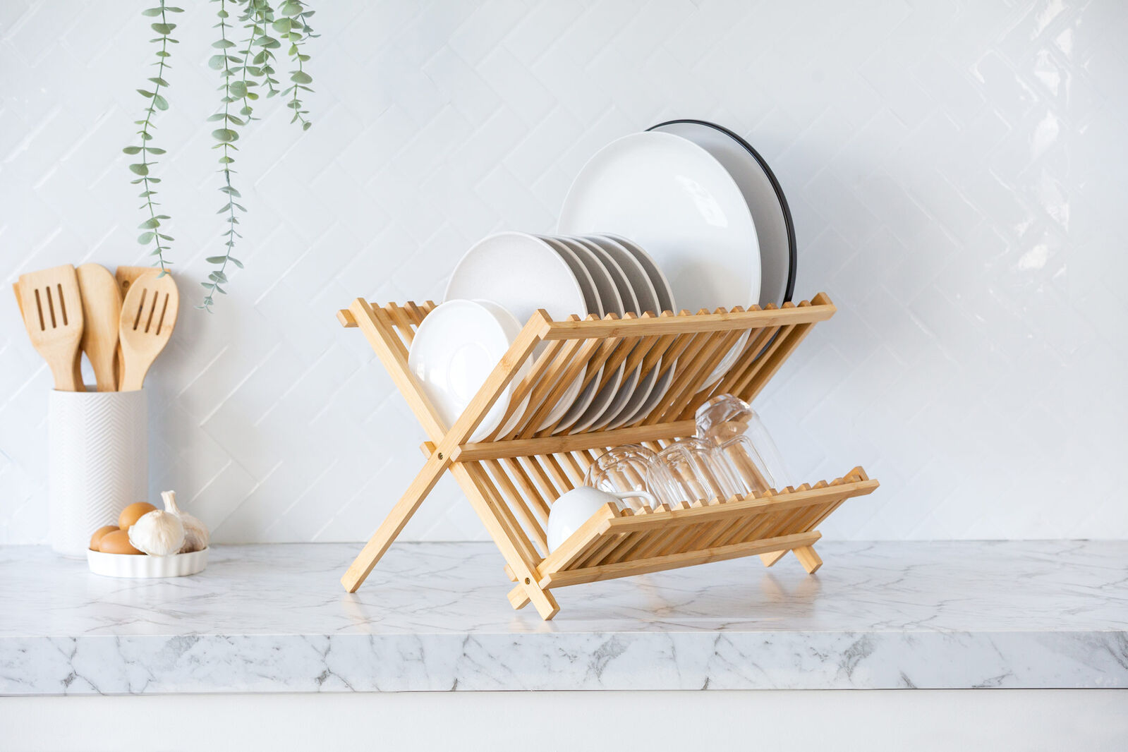 Dish Racks: 2 Tier Bamboo Dish Rack
