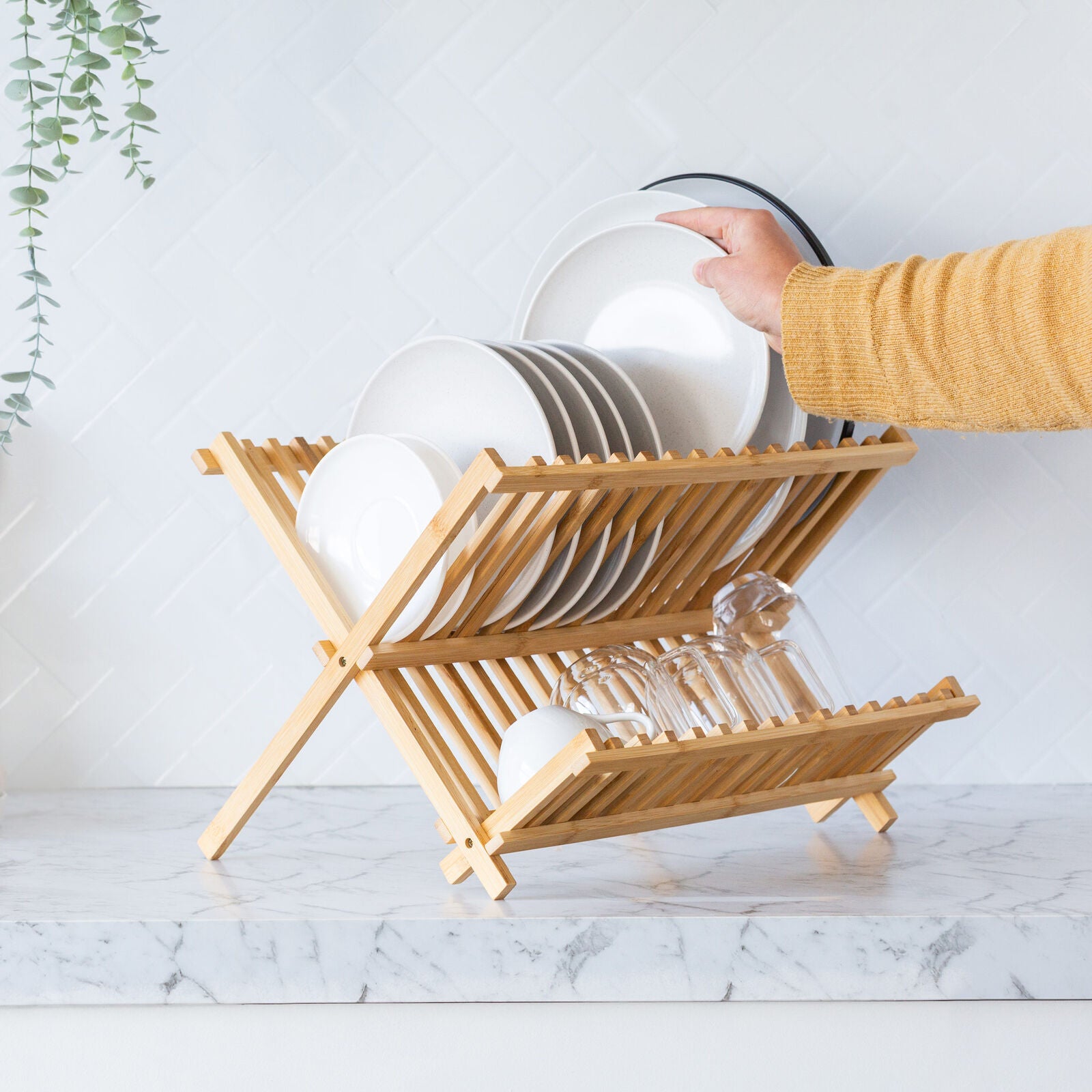 Dish Racks: 2 Tier Bamboo Dish Rack